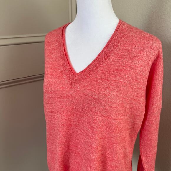 J.Crew Linen Merino Wool Lightweight V-neck Coral Pink Sweater E9434 Long Sleeve - Picture 2 of 5